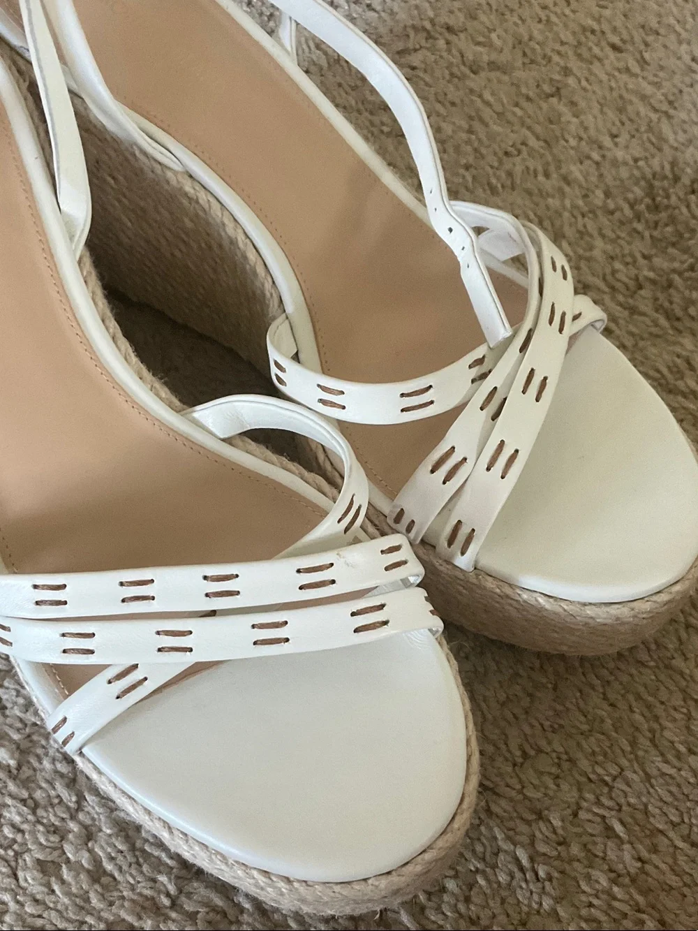 Veronica Beard Cream Espadrille Wedge Sandals